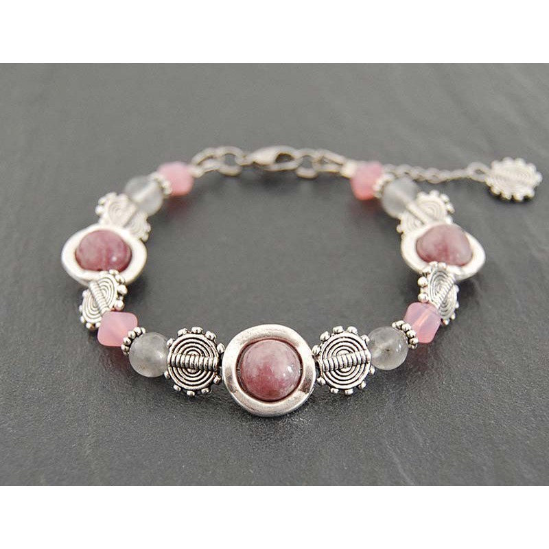 Bracelet pour femme COAI avec perles de quartz rose et labradorite