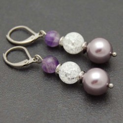Boucles doreilles perle japonaise sakura crochets dormeuses acier inox idée cadeau femme ton violet